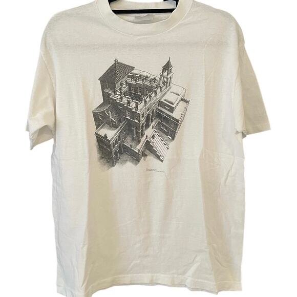 Vintage 80s M.C. Escher 1987 Ascending and Descending Art Single Stitch Shirt L - Picture 1 of 5
